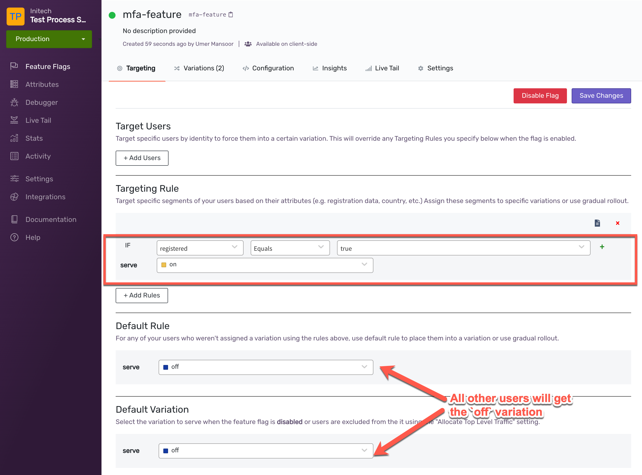 target users by registered attribute