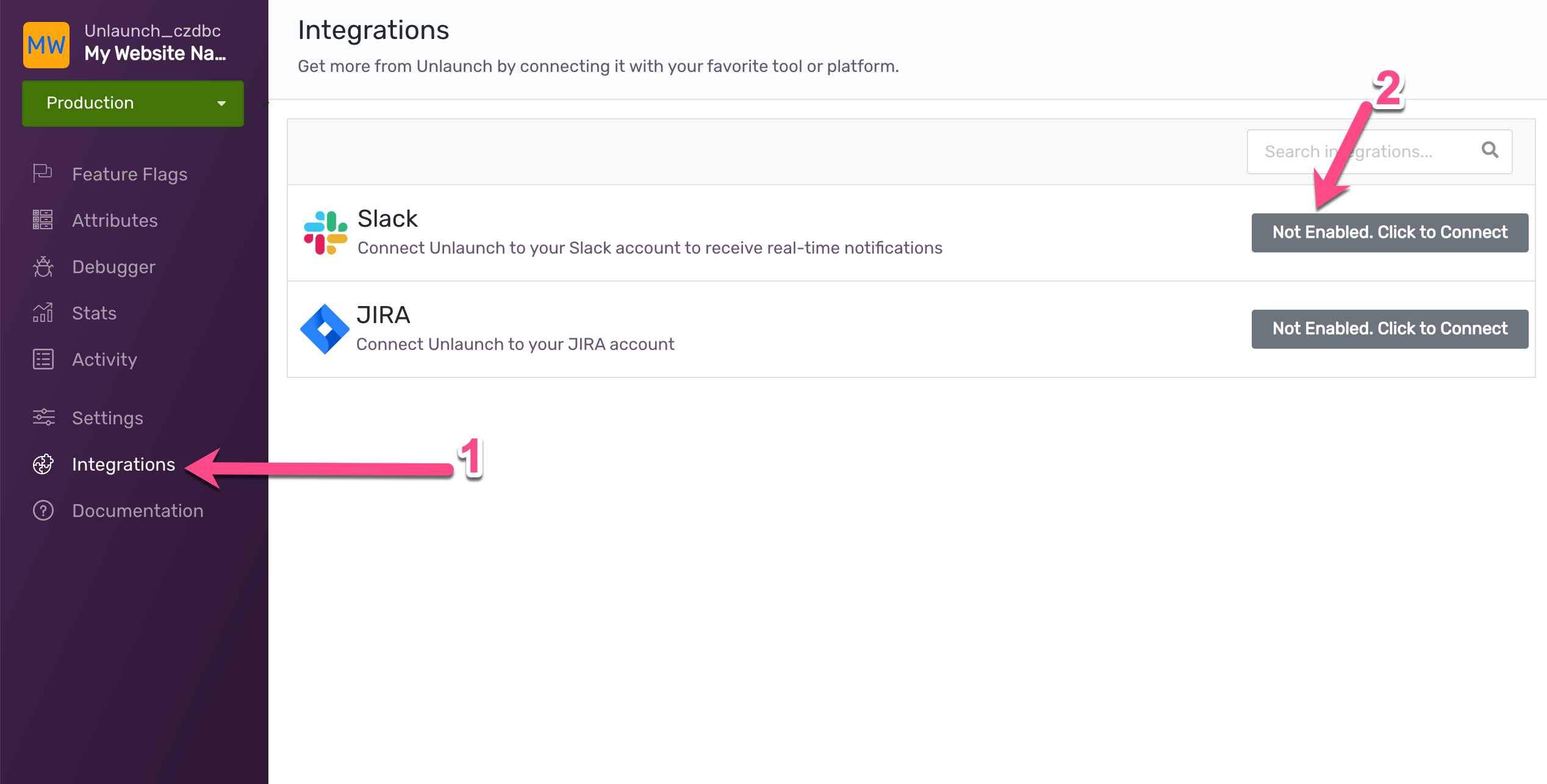 Open Unlaunch Integrations and Choose Slack