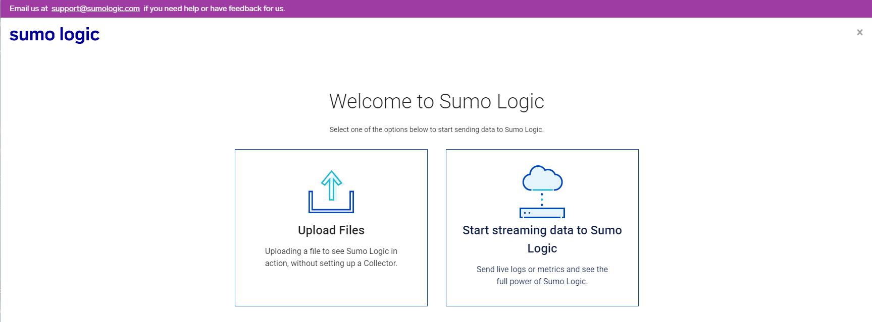 Click on Start streaming data to SumoLogic